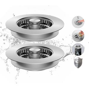 Hibbent All Metal Stainless Steel 3 in 1 Kitchen Sink Drain Strainer, Upgraded Anti-Rust Sink Stop Combo, 3 Anti-Clogging Stainless Steel Baskets with Metal Handle for US Standard 3-1/2" Drain