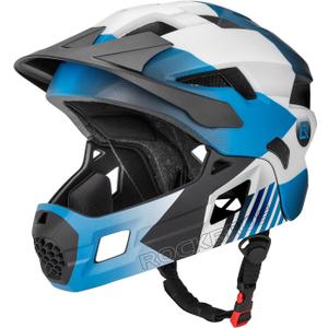 ROCKBROS Kids Bike Helmet Adjustable Detachable Full Face Bike Helmet for Children Bicycle, Skateboard, Scooter, Protective Gear (Small, Blue White Black)