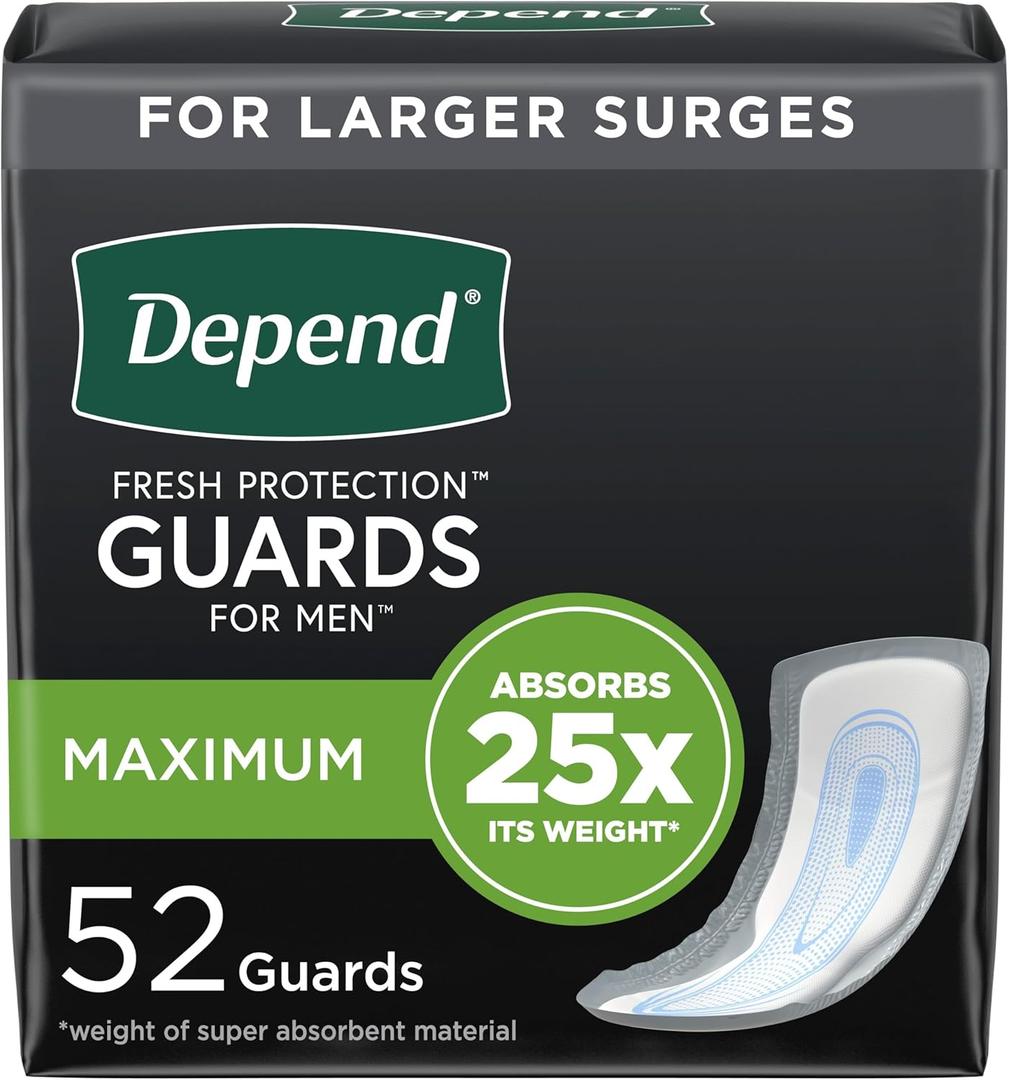 Depend Incontinence Guards/Incontinence Pads for Men/Bladder Control Pads, Maximum Absorbency, 52 Count, (One Size)