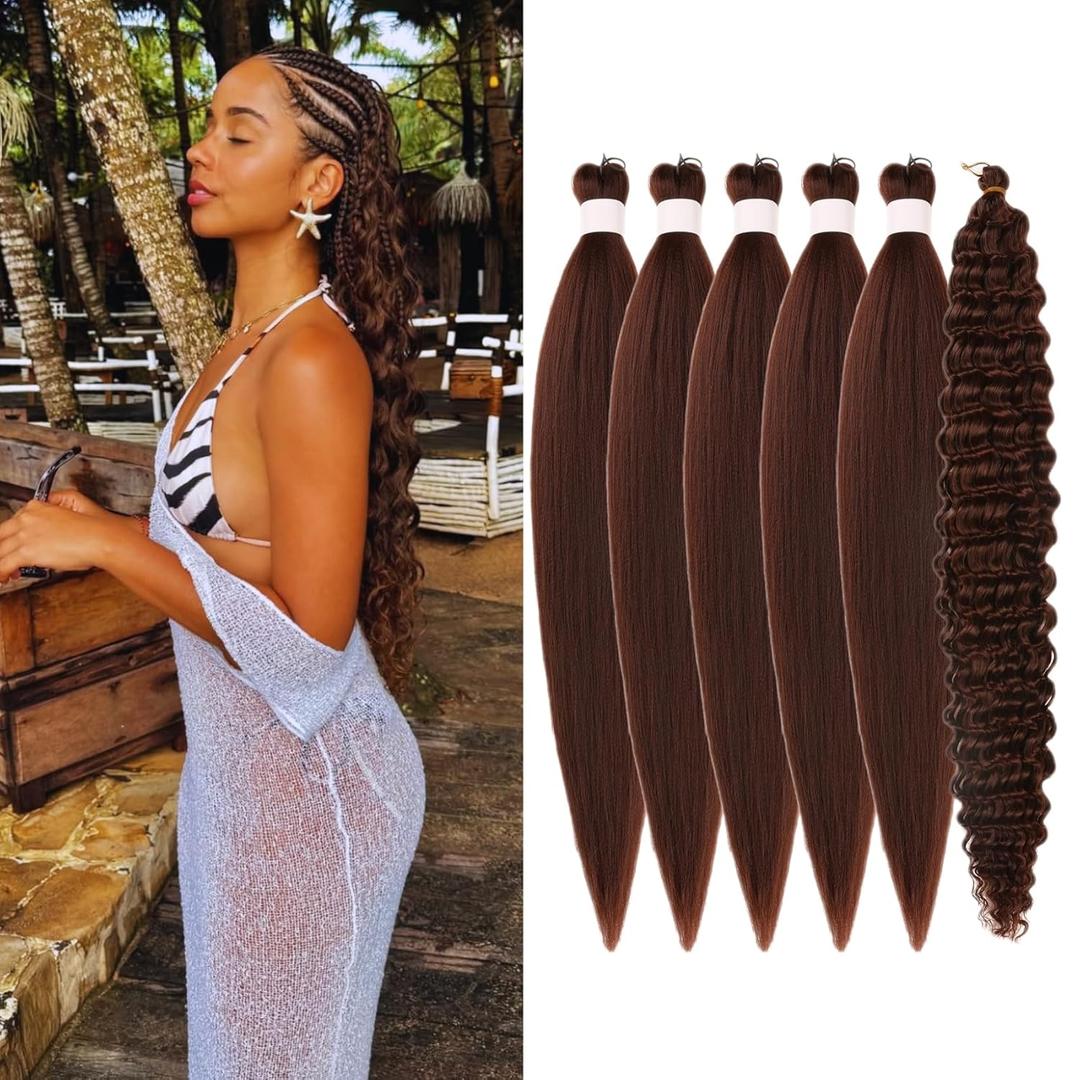 Synthetic Boho Braiding Hair Brown Knotless Braiding Hair Pre Stretched for Boho Braids(6 Packs) Synthetic Boho Braiding Hair Brown Knotless Braiding Hair Pre Stretched for Boho Braids(6 Packs)