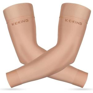 KEKING Lymphedema Compression Arm Sleeves for Men Women (Pair), No Silicone Dot, 20-30 mmHg Graduated Compression for Lipedema, Edema, Post Surgery Recovery, Swelling, Pain Relief, Beige S