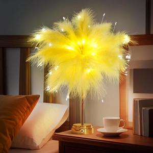 Yellow Feather Lamp - LED Atmosphere Feather Night Lights Bedside Lamps for Mother, Girlfriend Home Girl Room Wedding Decoration