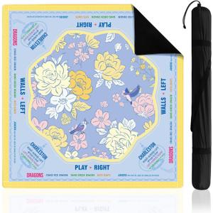 Soulchen Blue and Yellow American Mahjong Mat with Rules for Table, No Creases, Ships Rolled, 31.5 x 31.5 Non-Slip Noise Reduction Gaming Mat with Carrying Bag for Poker Card Board Games Dominoes