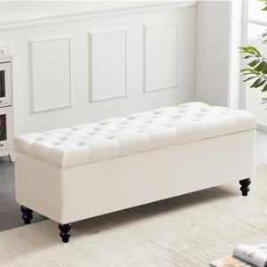 Storage Ottoman 50.2 Inches Upholstered Fabric Storage Ottoman BenchButton Tufted Ottoman with Storage for Living RoomBedroom End of Bed Bench Withstands 304lbs (Ivory)
