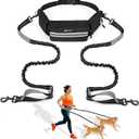 Hands Free Dog Leash with Dog Walking Fanny Pack for Large Medium Small Dogs, Heavy Duty Durable Reflective Waist Bungee Leash for Dog Training,Night Walking Running Jogging Hiking (Black)