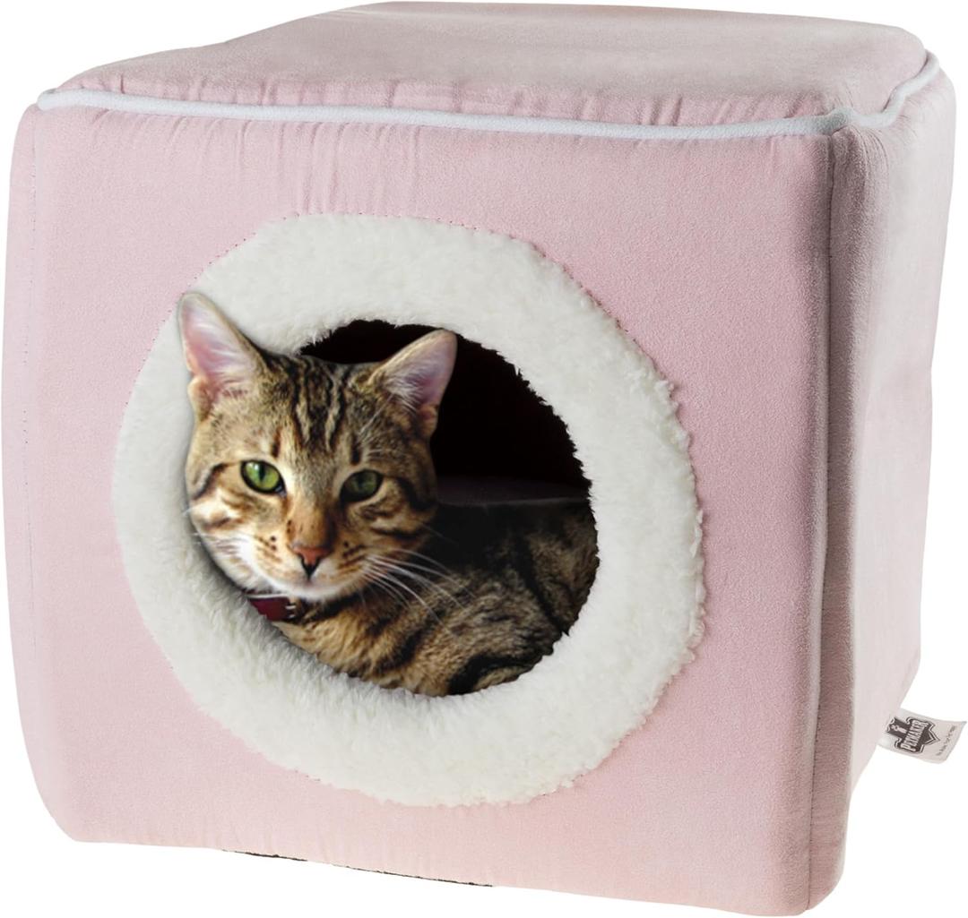 Cat House - Indoor Bed with Removable Foam Cushion - Cat Cave for Puppies, Rabbits, Guinea Pigs, and Other Small Animals by PETMAKER (Pink)
