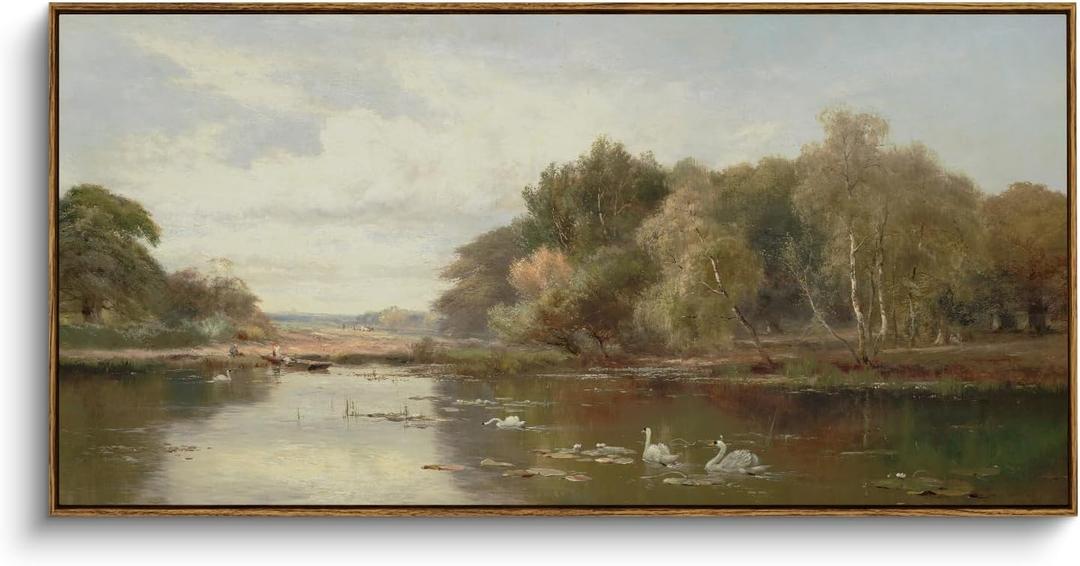 InSimSea Extra Large Framed Vintage Wall Art, River Swans Prints, 24x48inch