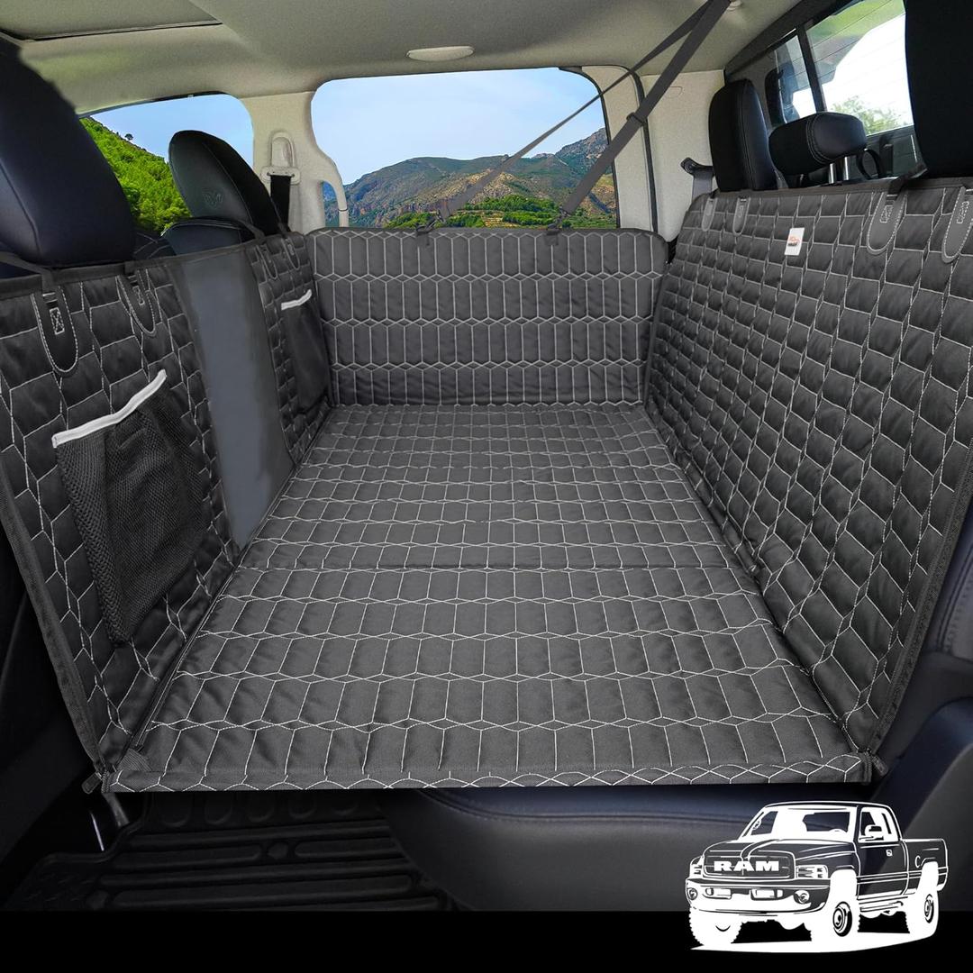 Back Seat Extender for Dogs Truck, Large Hard Bottom Car Seat Cover for Dogs, Waterproof Dog Hammock for Full Size Truck for Ford F-Series/RAM 1500/Silverado/Sierra