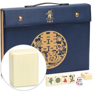 Yellow Mountain Imports "Bleau Fontaine Chinese Mahjong Set with 146 Medium Tiles and Blue Vinyl Case for Chinese Style Gameplay Only 