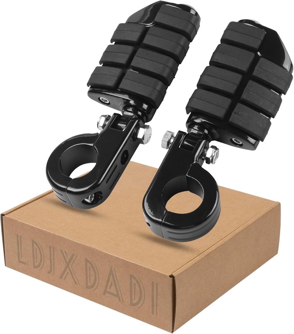LDJXDADI 1.25" Highway Footpegs, Adjustable Footrest Mounting PClamps Compatible with Harley Sportster Touring Softail Dyna Honda Kawasaki Suzuki Yamaha with 11/4" Engine Guard (Black）