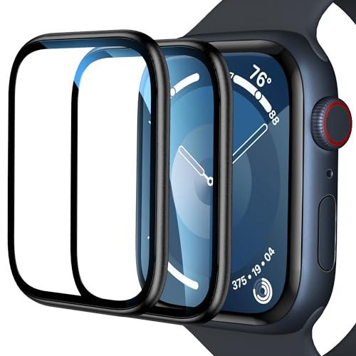 EWUONU [2 Pack for Apple Watch Screen Protector 45mm Series 9 8 7, Titanium Alloy Bumper + Tempered Glass, Full Coverage Waterproof Non-Bubble Anti-Scratch HD Clear Film for iWatch 9/8/7 45mm, Black
