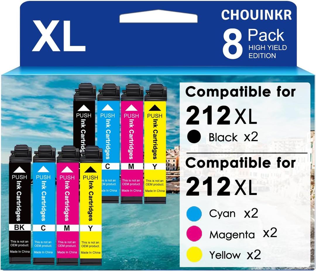 for 212XL Ink Cartridges Combo Pack (8-Pack) Remanufactured for Epson 212 XL, High Yield Replacement for Expression Home XP-4100 XP-4105, Workforce WF-2830 WF-2850 (2BK/2C/2M/2Y) (2 Black, 2 Cyan, 2 Magenta, 2 Yellow)