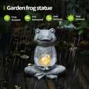 Zen Solar Frog Garden Statue with Crackle Glass Light, Meditation Outdoor Decor, Waterproof Solar Garden Accent, 8.7"
