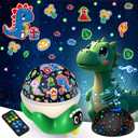 Dinosaur Night Light Projector for Kids Green Dino Toys for Boys, Star Night Lights with Music and Timer, 17 Mode Color Changing Lamp with Remote, Christmas Birthday Gift for Baby Girl Boy