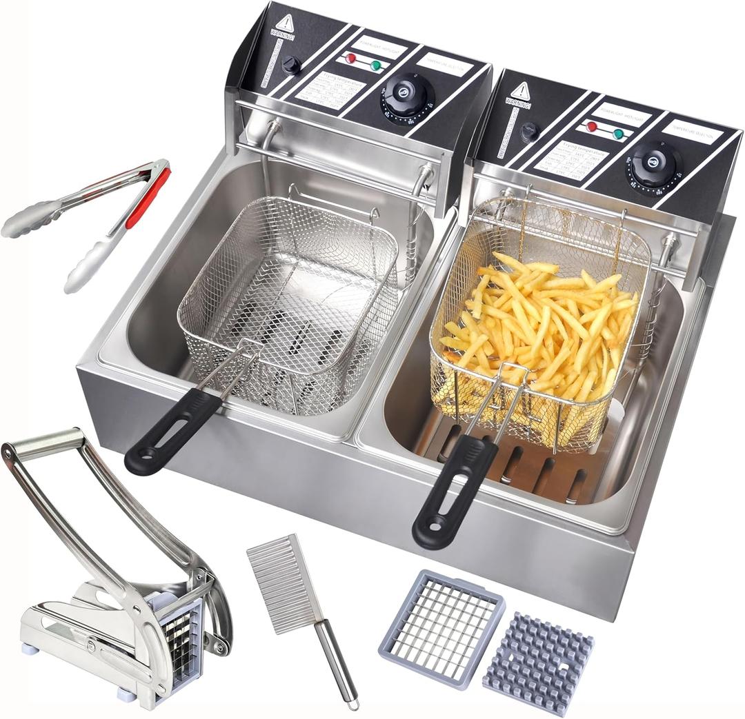 Electric Deep Fryer, 12L Commercial Stainless Steel Chip Fryer with Temperature Control, 110V 5000W Food-Grade French Fry Machine with Basket For Fried Chicken, Nuggets, Fries