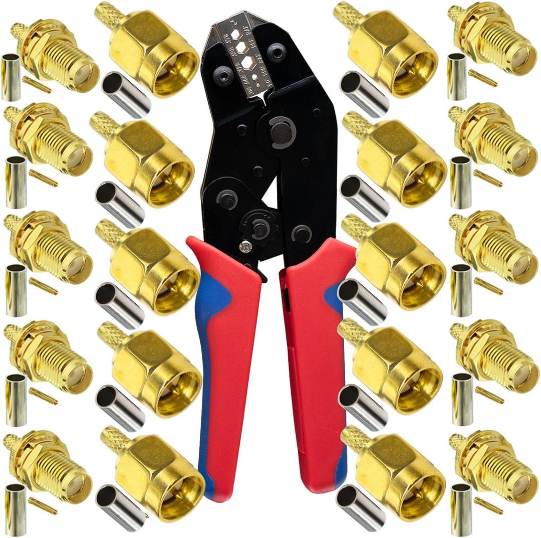 SMA cable crimping tool and 10pcs SMA male to female connectors for RG174 RG316 wifi antenna extension cable