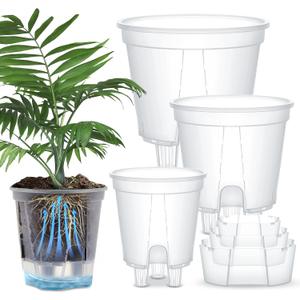 Wonderjune Self Watering Pots for Indoor Plants with Deep Reservoir and High Drainage Holes for Outdoor Plants and Flowers, Bare Root Planter(4.72'', 5.91'', 7.09'',Clear,3 Pcs)