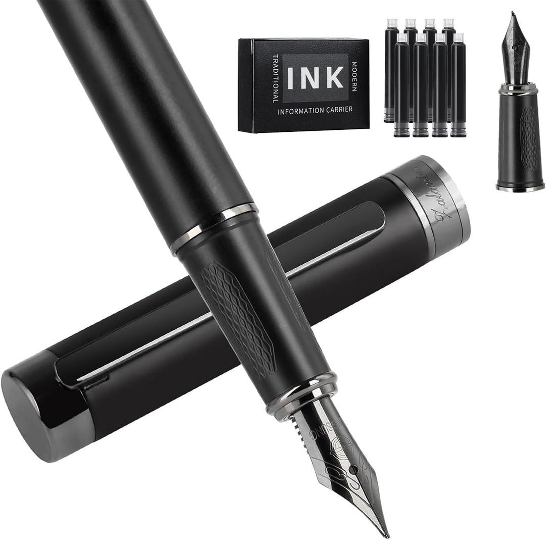 Fountain pen, luxury pen, Nice pen gift, pure copper heavy feel Office Executive Pen Smooth Writing Pens for Men Funcy Pens with Gift Case 10 black ink cartridges (Black)