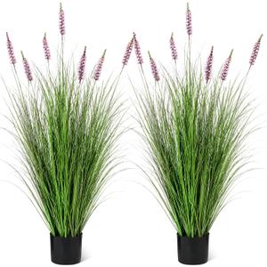 Jexine 2 Pieces Faux Plants Outdoor 4 ft Tall Artificial Lavender Plant Potted Artificial Lavender Faux Greenery Floor Flowers for Housewarming Gift House Garden Bathroom Lobby Outdoor