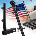 Truck Flag Pole with Hitch Holder 5FT Heavy Duty Flagpole Mount Kit for Tow Hitch, Dual Angle Mount, Long Protect Sleeve Windproof Design for Trucks, Jeep & Trailer, Black