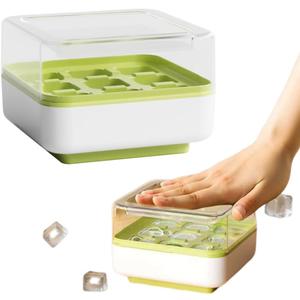Ouliget Ice Cube Tray With Lid and Bin,Easy-Release and Flexible 9-Ice Trays for Freezer,Silicone Ice Maker Cubes Mold Suitable for Whiskey Cocktails,Easy Press to Release Ice