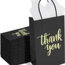DjinnGlory 100 Pack Small Size Black Thank You Paper Gift Bags with Handles 9x5.5x3.15 Inch for Business Birthday Wedding Bridal Baby Shower Party Favors Goodies