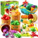 JOYIN Learning Toys Play Food Set for Toddlers, Cutting Food for Preschool Activities, Play Kitchen Accessories, Educational Toys, Color Sorting Set for Boys & Girls, Back to School Gifts for Toddlers