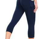 GROTEEN Capri Leggings for Women with Pockets - High Waisted Soft Yoga Pants for Running Workout Capris (Small-Medium, Navy Blue)