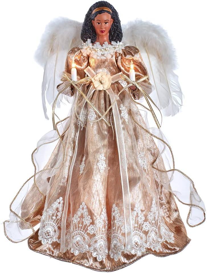 Kurt Adler 16Inch White/Rose Gold Black Angel Tree Topper