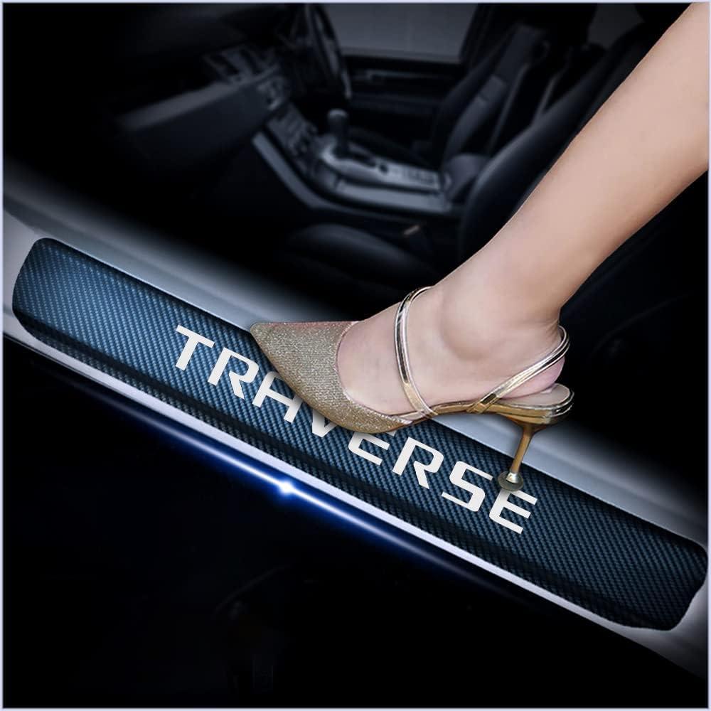 4Pcs Car Door Sill Protector for Chevy Traverse, Carbon Fiber Anti-Scratch Guard for Chevy Traverse Accessories - Self-Adhesive Car Door & Sill Protector -White