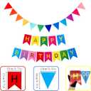 2 x Colorful Happy Birthday Banner with 12pcs Pennant Banner Flags, Rainbow Happy Birthday Sign with Shiny Gold Letters, Party Decorations for Boys Girls, DIY Party Supplies (Multi-color)