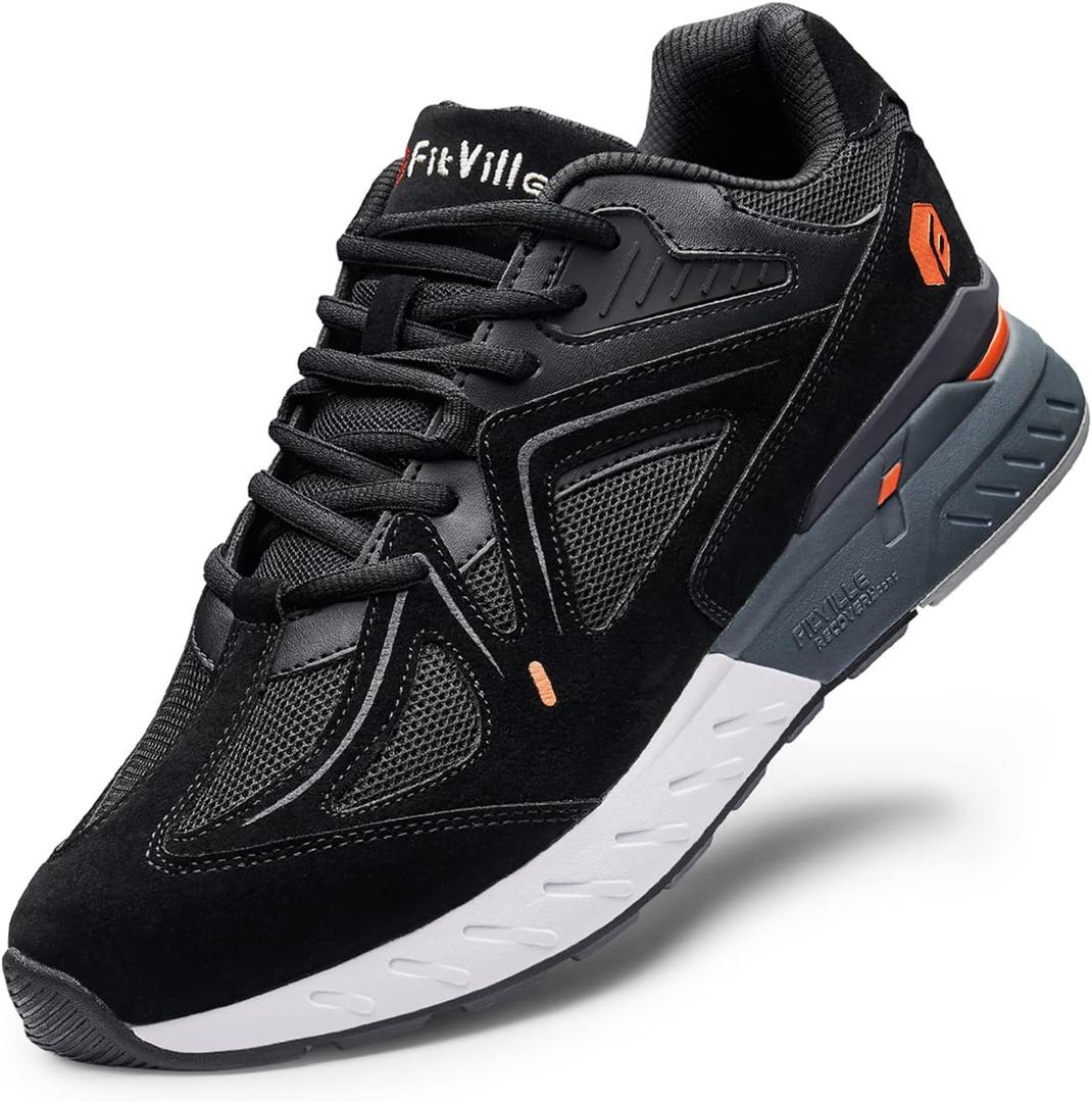 FitVille Extra Wide Walking Shoes for Men Wide Width Sneakers for Flat Feet Heel Pain Relief - Rebound Core (10.5 XX-Wide, Black)