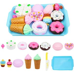 Play Desserts Food Set - Play Food for Kids Kitchen - Pretend Cutting Play Desserts Cake Ice Cream and Donuts Food Toys - Birthday Gifts Set Toy for Boys, Girls, Toddler