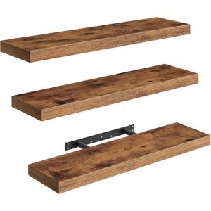 Floating Shelves for Wall, 1.5" Thick Wall Shelf Set of 3 with Invisible Brackets, 23.6L x 7.9W Hanging Shelves Farmhouse Home Decor for Bathroom, Living Room, Bedroom, Rustic Brown 6301BJP3BF