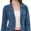 Allegra K Jean Blazer for Women's Lapel Notch Collar Long Sleeve Denim Jackets (Large)