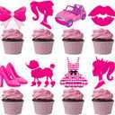 48pcs Hot Pink Girl Cupcake Topperss Pink Birthday Party Decorations for GIrls Princess Theme Girl Party Cupcake Topper Decorations for Girls Bachelorette Party Bridal Shower Supplies