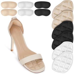 Metatarsal Pads, Ball of Foot Cushions, Heel Pads Inserts for Too Big Shoe, Reduce Foot Pain, No Slip Heel Grips Liners Pads for Loose Shoe (Black+Beige+Clear)