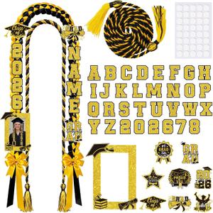 Graduation Leis Class of 2026, 69Pcs Graduation Ribbon Leis Making Kits with Photo Frame Honor Cord Letters Numbers, DIY Braided Necklace Decorations Graduate Congrats Gifts Party Supplies