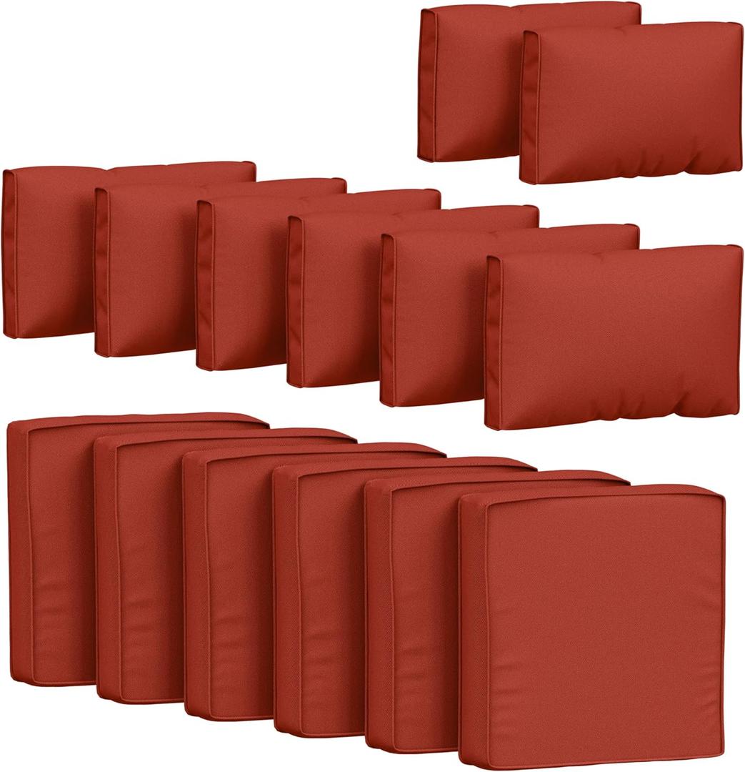 14 Pcs Outdoor Cushion Covers Patio Cushion Slipcovers Replacement Splash Proof with Zipper for Outdoor Furniture, Patio Sofa Couch 3 Sizes, Covers Only (25.5''25.5''4'', Terra Red)