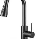 BASDEHEN Single Handle High Arc Matte Black Pull Out Kitchen Faucet, Single Level Stainless Steel Kitchen Sink Faucet with Pull Down Sprayer and 10 Inch Deck (Matte Black)