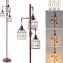 9MMML Floor Lamp for Living Room, Farmhouse Industrial Dimmable Floor lamp, 3 Lights Metal Cage Tree Standing Lamp,68", 3Pcs LED Bulbs Included (Oil Rubbed Bronze B)