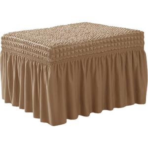 Ottoman Cover for Living Room Ottoman Slipcover Stretch Elastic Stool Furniture Protector with Skirt (Brown-A,33-46)