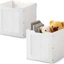 2 Pack Wooden Storage Baskets for Shelves 11 x 11 x 11 Inch White Wood Crate Decorative Cubes Storage Bins Organizer Box for Home Office Decor Crafts Books Clothes Toys Organization
