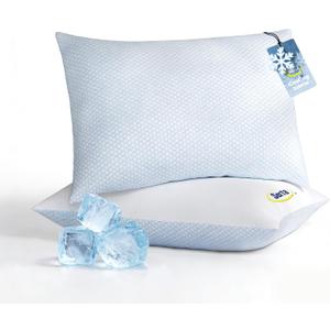 Serta Cooling Down Alternative Bed Pillows King Size Set of 2, Reversible Cooling & Cotton Fabric, Medium Firm, Breathable Support for Hot, Side, Back & Stomach Sleepers, 20" x 36"