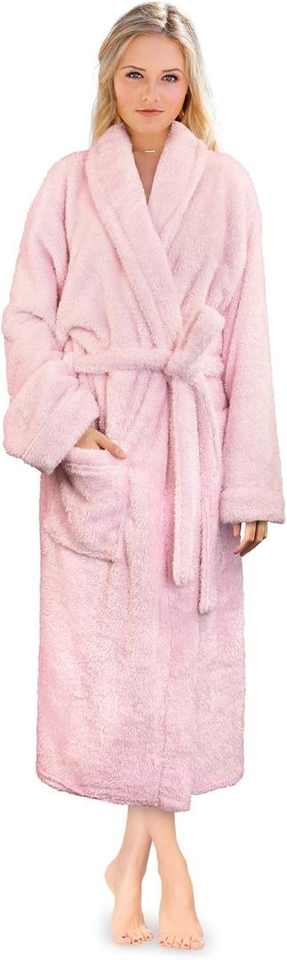 PAVILIA Premium Womens Plush Soft Robe Fluffy, Warm, Fleece Sherpa Shaggy Bathrobe (Small-Medium, Light Pink)