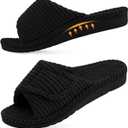 Litfun Orthopedic Slippers for Women Arch Support Indoor House Slippers Adjustable Open Toe Corduroy Bedroom Shoes with Memory Foam for Plantar Fasciitis, Black 40