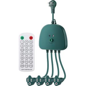 Christmas Light Controller with Remote, Create Dazzling Lighting Displays with Multiple Functions, Timer, Dusk to Dawn Sensor, Adjust Speed for Outdoor Indoor String Light (4 Channel, 14 Functions)