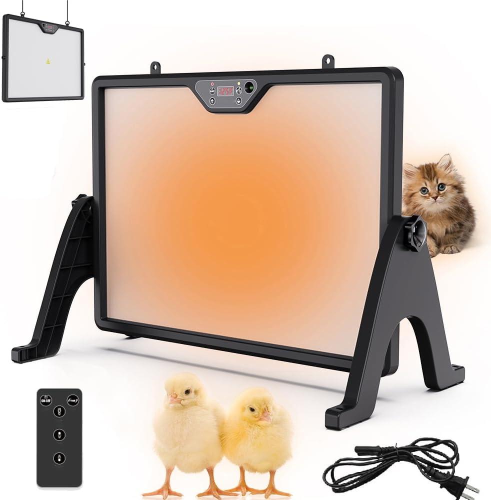 Dual-Sided Chicken Brooder Heater Plate- 16.5" x 12 "Chicken Coop Heater, Adjustable Temperature, 360 Angle, Remote Control, Energy-Efficient & Safe Heating Panel for Chicks, Pets (DOUBLE-HEATED)