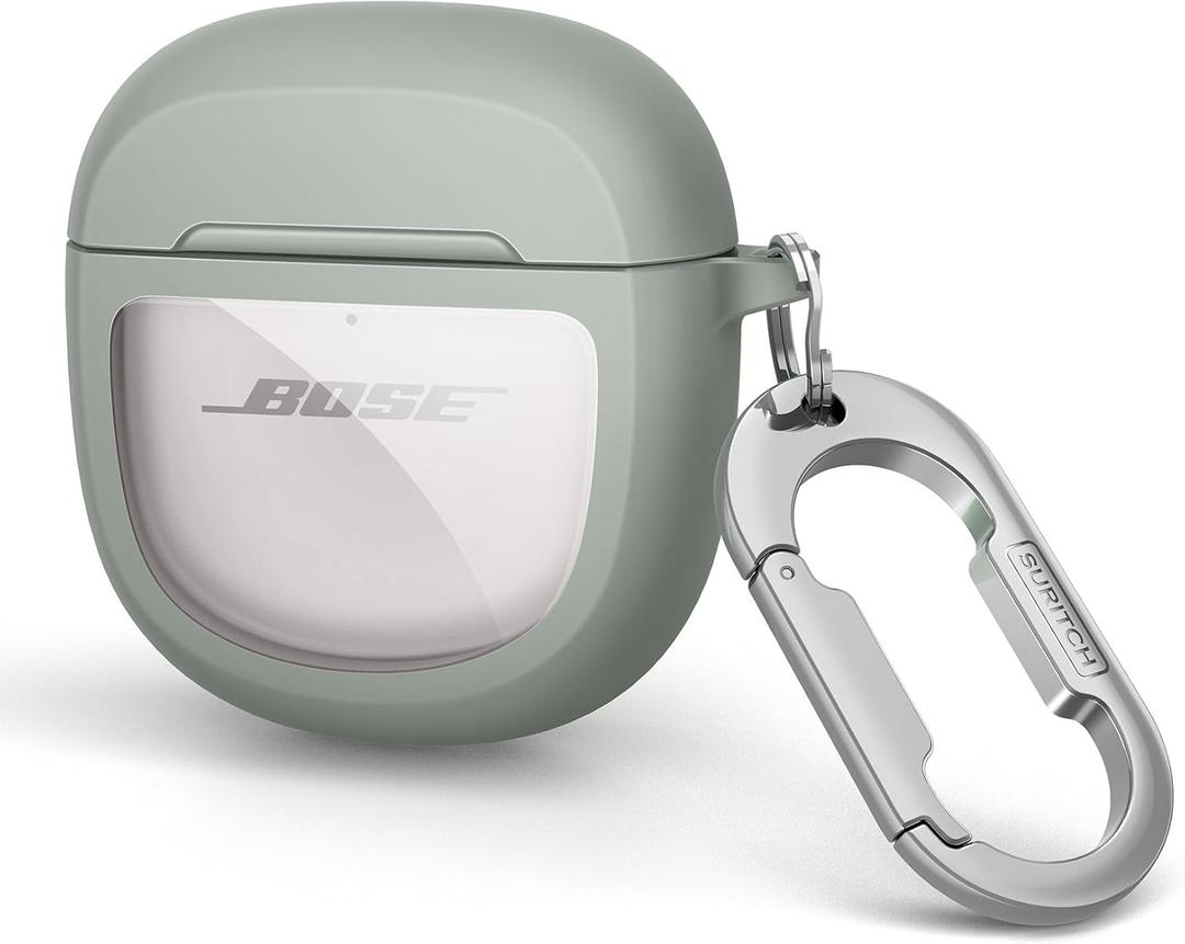 SURITCH Protective Cases for Bose QuietComfort Earbuds II 2022 / QuietComfort Ultra/Ultra Earbuds 2nd Gen, Shockproof Case Cover for Bose QC ii 2 & Ultra Case Accessories with Carabiner, Green
