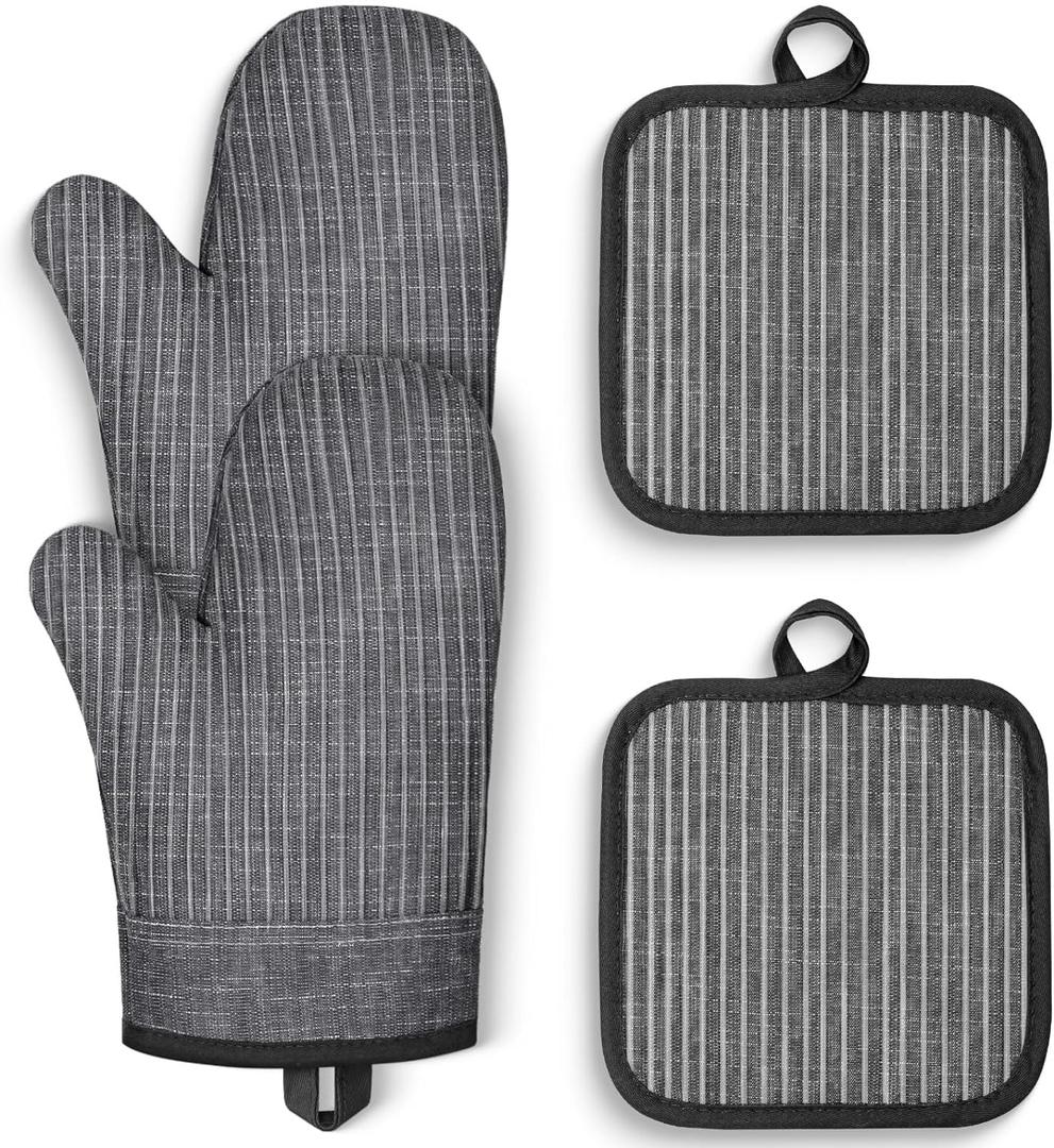 Oven Mitts and Pot Holders, Silicone Oven Gloves, 500 F Heat Resistant Oven Mitts Sets, Non-Slip Silicone Textured Grip, Darkgray (Darkgrey)